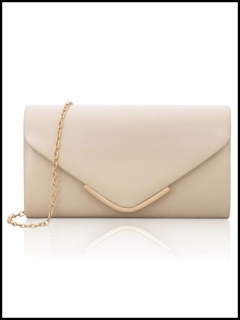 Vegan Leather Envelope Clutch Purse with Detachable Chain, Evening Bag for